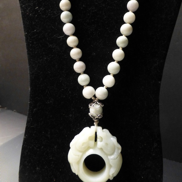 Mountain mist snow Jade unique carved dble dragon archer ring necklace earrings